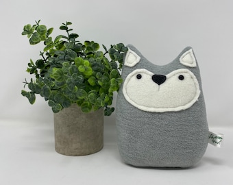 Fleece Wolf Plushie with Hand Stitched Details