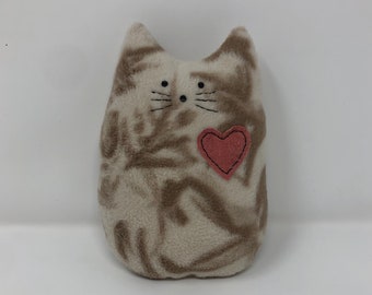 Fleece Cat Plushie, Hand Stitched Details, Button Eyes