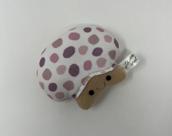 Paddenstoelknuffel met stippen - handgestikte fleeceknuffel