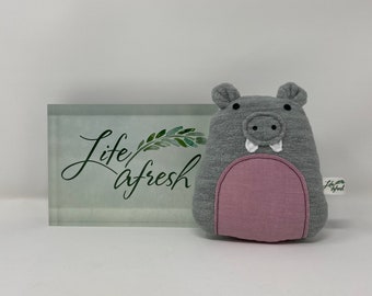 Handmade Fleece Hippo Plushie with Embroidered Details