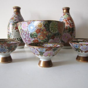 antique hand painted Kutani mille fiori sake set Japan image 1