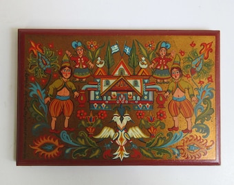 vintage 80&#39;s original painting, Greek folk art theme signed Rena Fili-Ioannidi Ρένα Φίλη - Ιωαννίδη