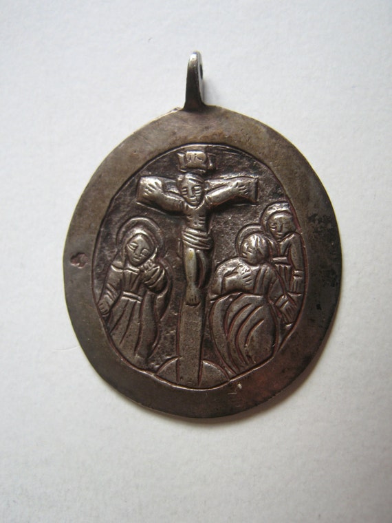 1800's crucifixion pendant, hand made folk art - image 2