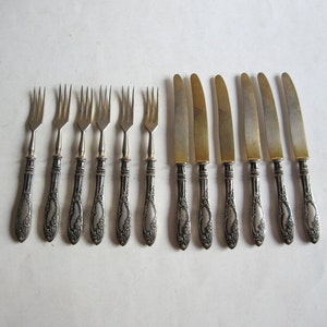 vintage 800 silver handle desert, fruit serving set, 6 forks and 6 knives