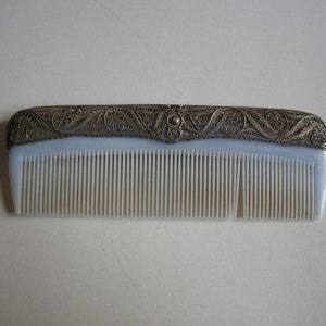antique sterling silver filigree hair comb