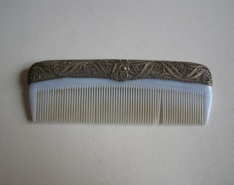 antique sterling silver filigree hair comb