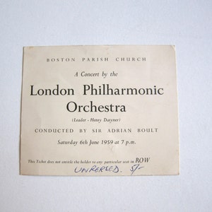 1959 London Philharmonie Orchester bei Boston Parish Kirchenticket