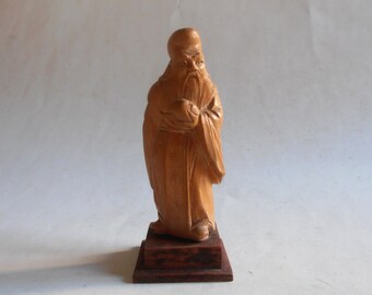 hand carved wood philosopher or immortal statue, Chinese