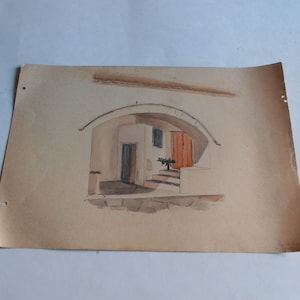 antique watercolor painting, Hydra, Cyclades, Aegean, Greece