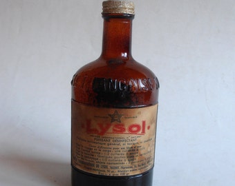 vintage Lysol drugstore pharmacy apothecary amber glass bottle, France