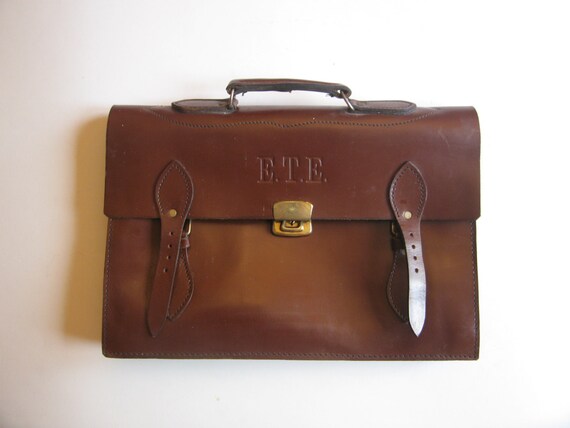 Vintage Brown Leather E T E Bank Bag Etsy