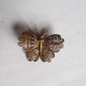 antique gilt silver filigree brooch, butterfly