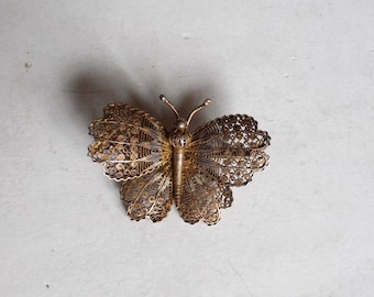 antique gilt silver filigree brooch, butterfly