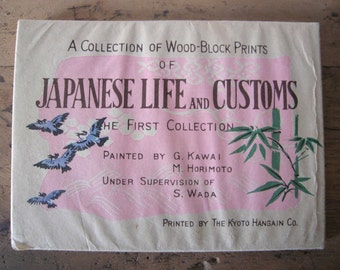 a collection of wood-block prints of japanese life and customs