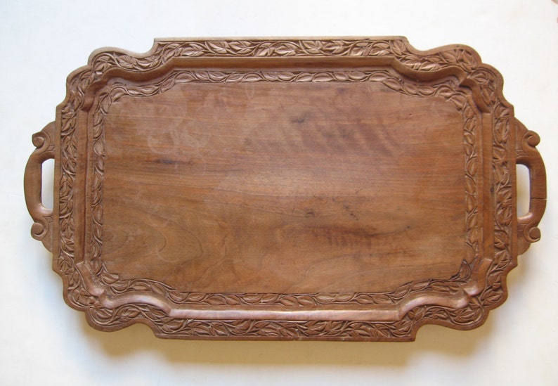 Vintage hand carved wooden serving tray Etsy