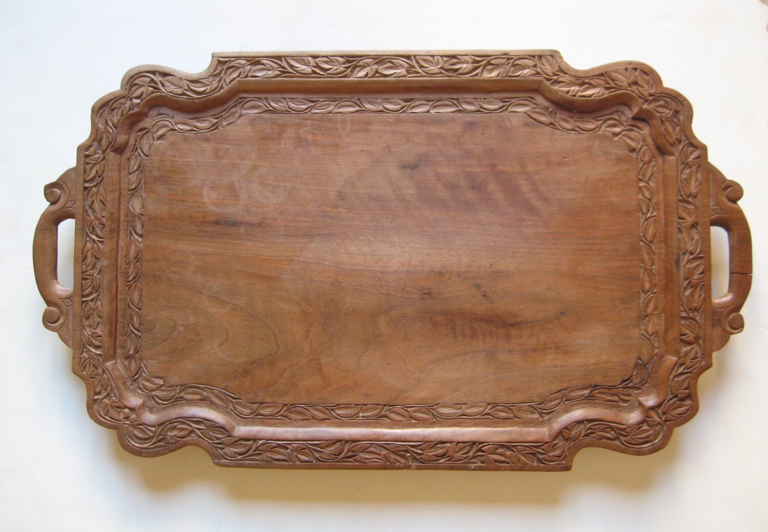 Vintage hand carved wooden serving tray Etsy