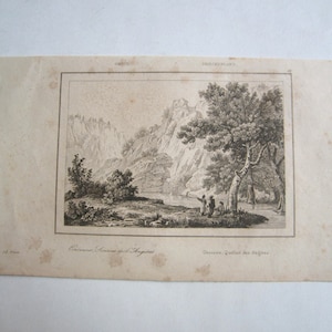 1835 original engraving/ plate, Onocaris sources of Angitas, Greece