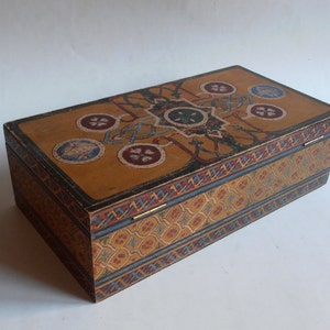 antique hand painted wooden box