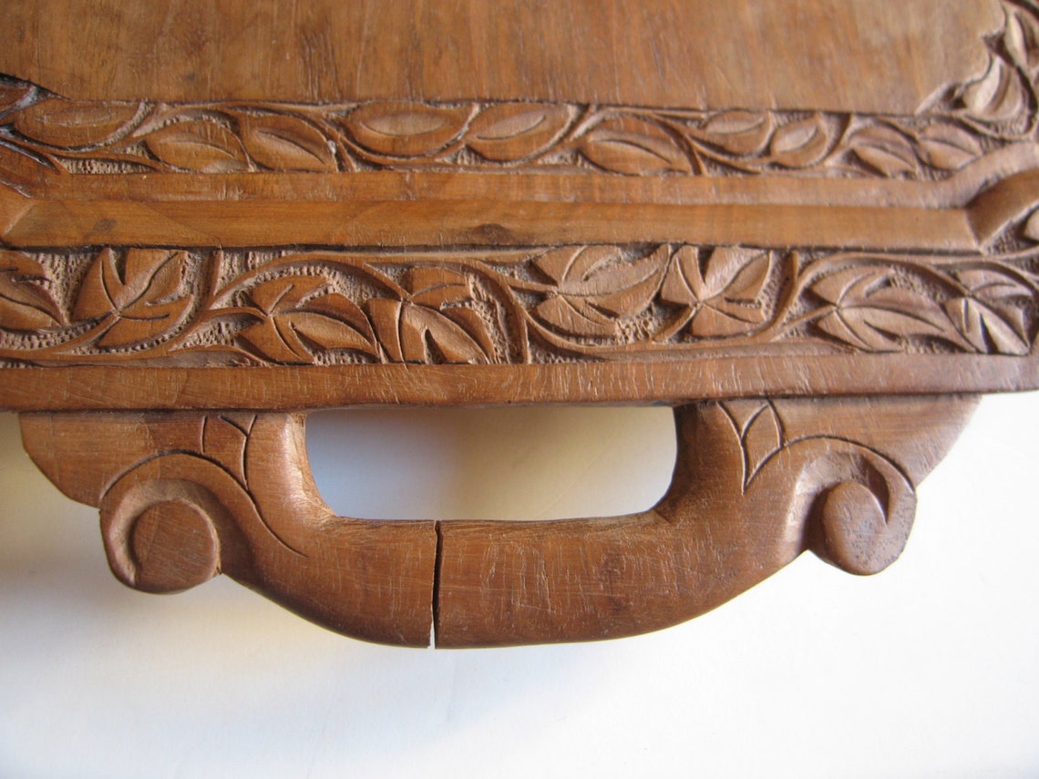 Vintage hand carved wooden serving tray Etsy