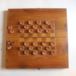 antique wooden inlaid checkers board