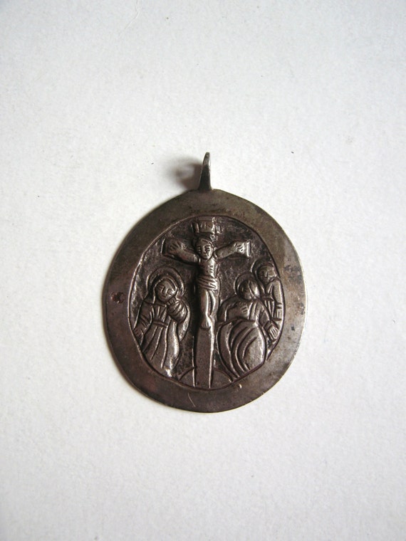 1800's crucifixion pendant, hand made folk art