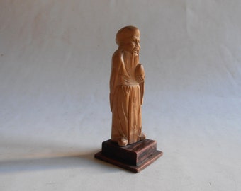hand carved wood philosopher or immortal statue, Chinese