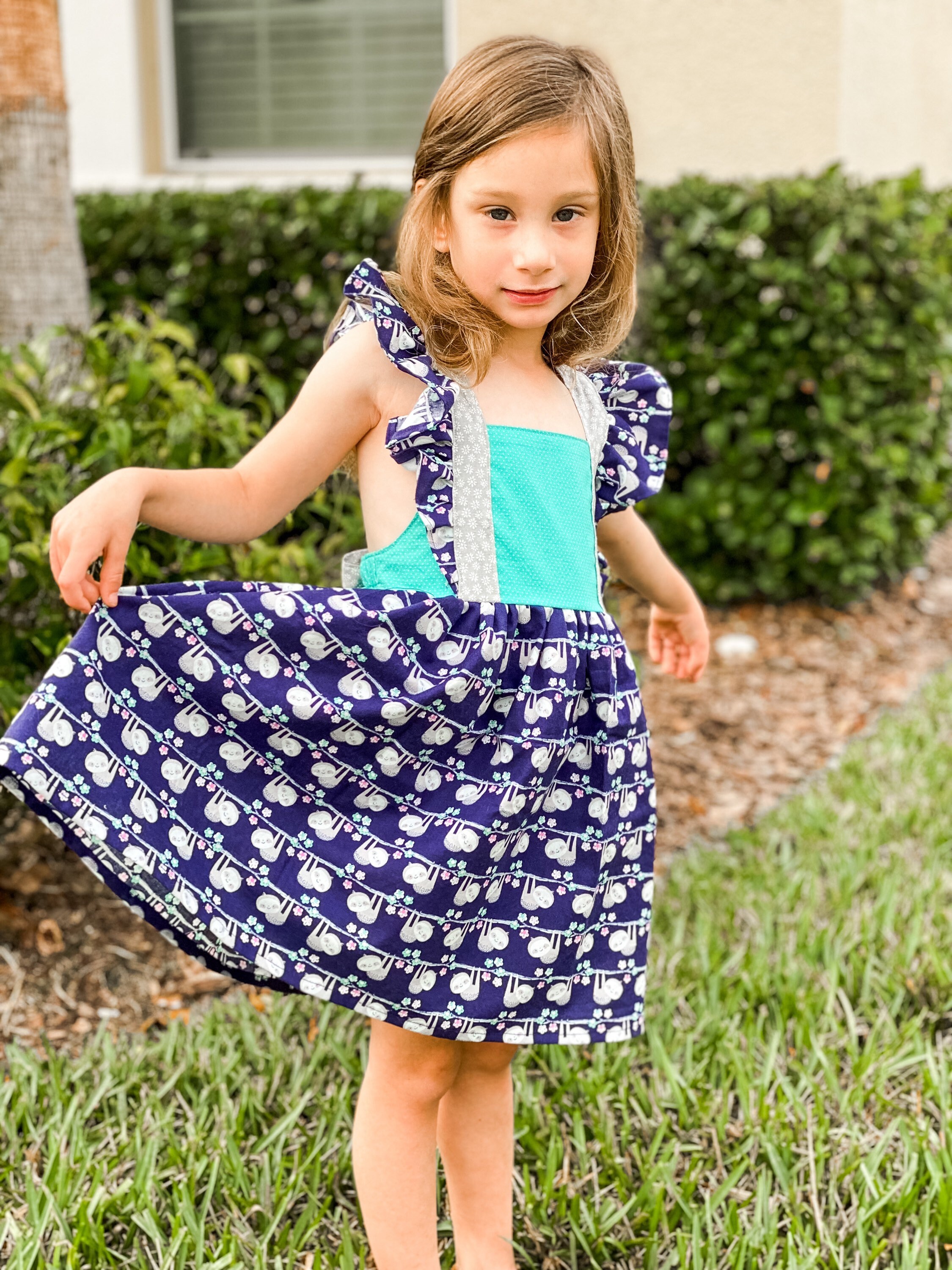 Little Girls 4T Sloth Pinafore Dress Cotton Spring Dress - Etsy