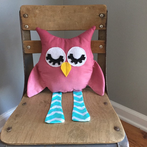 Pink Ombre and Teal Chevron Plush Owl - Stuffed Owl