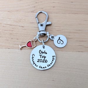 Girls Trip Keychain: Funny Besties Gift, Girls Getaway, Cheaper than Therapy, Makeup Bag Charm