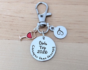 Girls Trip Keychain: Funny Besties Gift, Girls Getaway, Cheaper than Therapy, Makeup Bag Charm