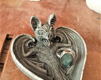 Bat gift, gothic ring dish, goth decor, bat gift, cute bat, wedding ring holder, vampire bat, Valentines day