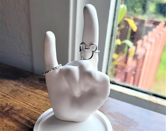 Rock on hand ring holder, ring dish, I love you, engagement ring holder, rock n roll, metal, sign language, heavy metal, rock and roll gift