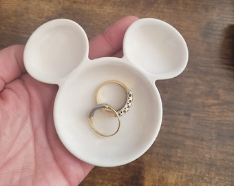 Mickey gift, mouse ring dish, engagement gift, wedding ring dish, his and hers ring dish, handmade trinket dish, magic