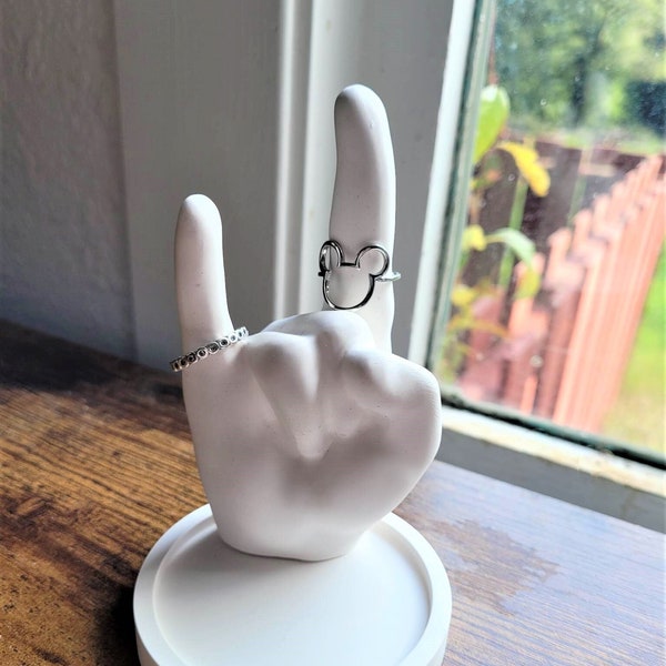 Rock on hand ring holder, ring dish, I love you, engagement ring holder, rock n roll, metal, sign language, heavy metal, rock and roll gift