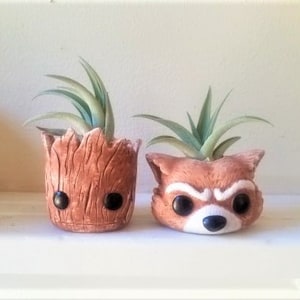 Groot planter gift set, I am Groot, baby Groot, Rocket, desk planter, gift for him, air plant gift set, small planters, Mother's Day image 1