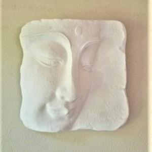 White Buddha Face Wall Plaque - Zen Home Decor (8x8)