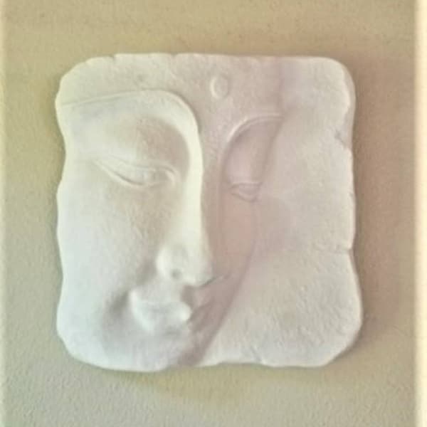 Buddha wall art, wall hanging sculpture, Buddha plaque, Zen, peaceful Buddha face, white home decor, peaceful art