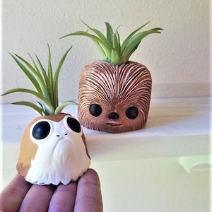 Chewbacca and porg planter gift set, air plant holder, star wars air plant holder, geeky gift, air plant gift set