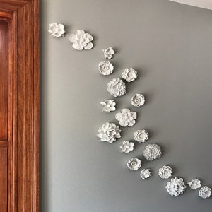 Wall hanging flowers, floral art, white flowers, Gardenia, Magnolia, Roses, Dahlia, Peony, Poppies, handmade flowers