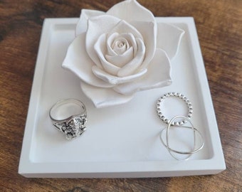 Flower ring dish, rose gift, 3d flower, trinket tray, engagement gift,  wedding ring holder, white rose, black rose, red rose