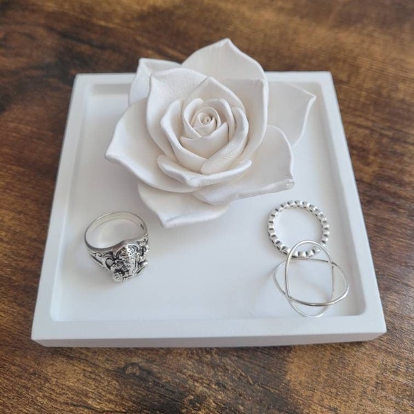 Flower ring dish, rose gift, 3d flower, trinket tray, engagement gift,  wedding ring holder, white rose, black rose, red rose