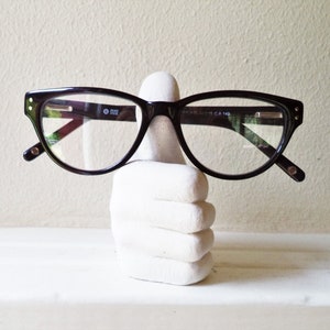Thumbs Up Glasses Holder: Fun desk accessory, holder for reading glasses, thumbs up like symbol, ring holder, sign language hand sculpture