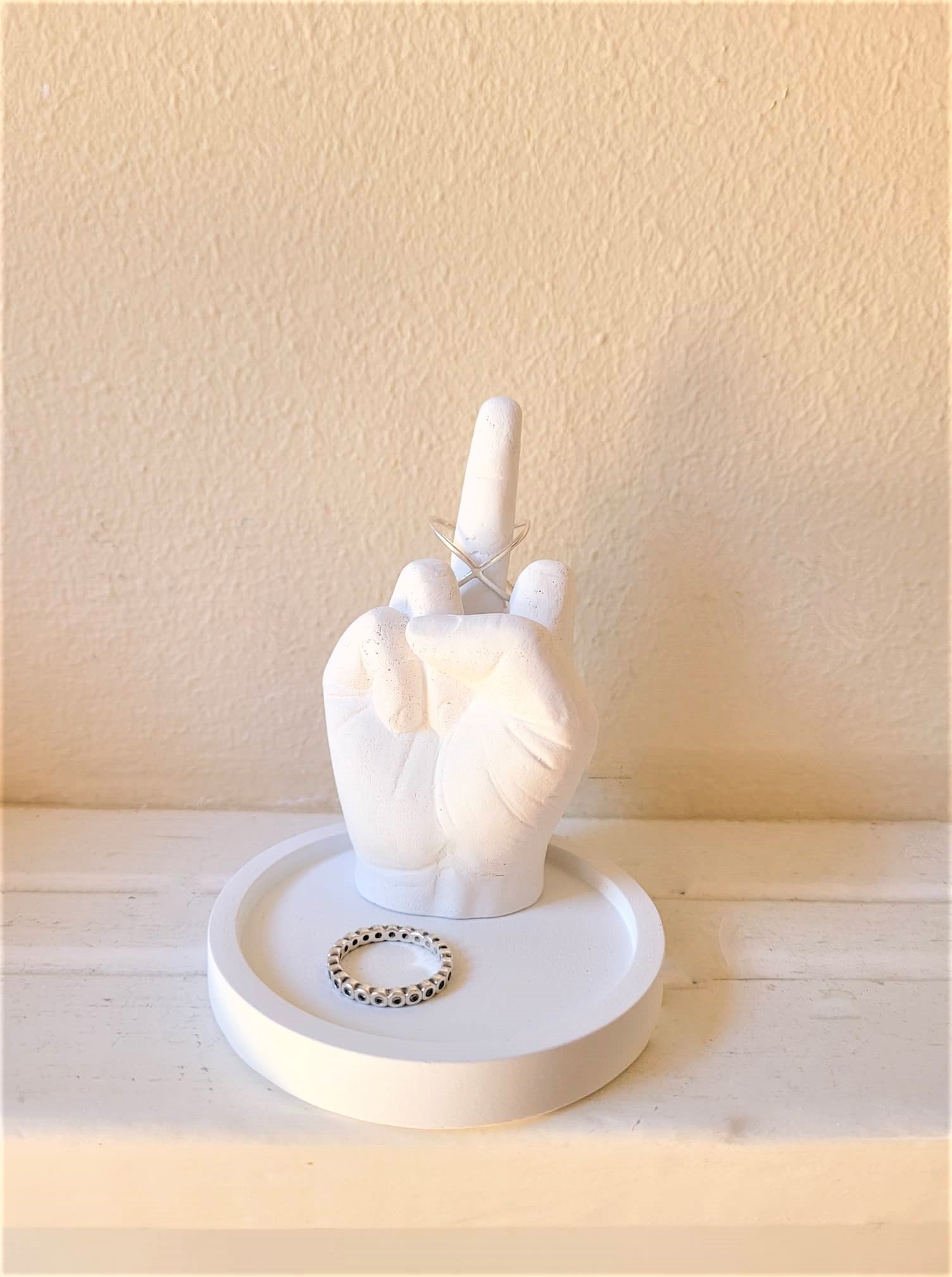  Stephanie Imports White Ceramic Middle Finger Jewelry Ring Dish  Tray : Clothing, Shoes & Jewelry