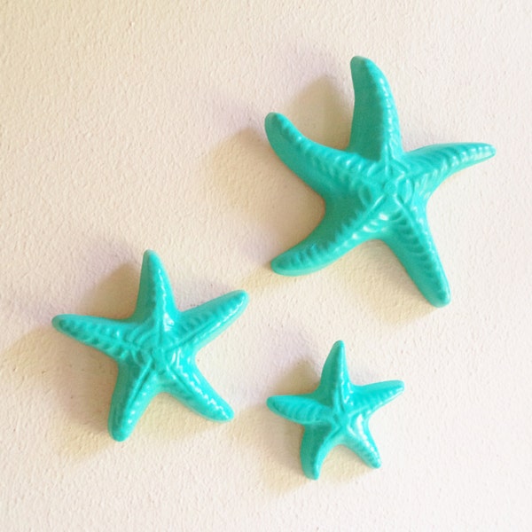 Starfish wall decor, nautical decor, starfish sculptures, sea glass green, sea foam green, beachy art, mermaid art, Valentines day