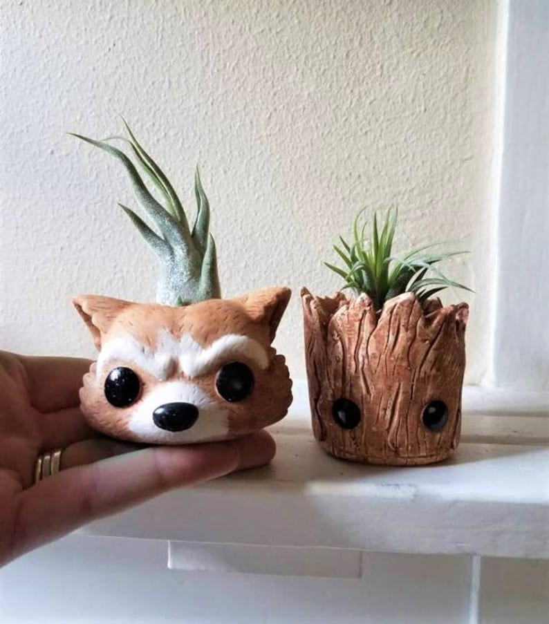 Groot planter gift set, I am Groot, baby Groot, Rocket, desk planter, gift for him, air plant gift set, small planters, Mother's Day image 4