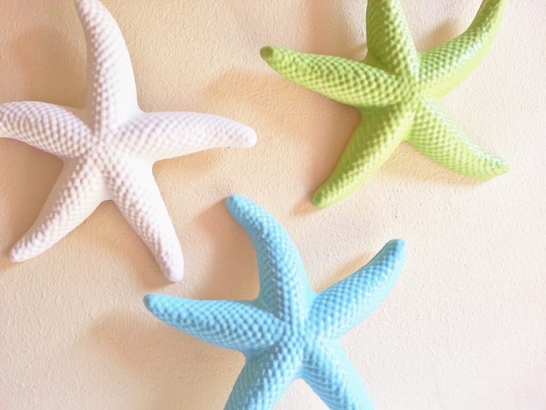 Starfish wall hanging sculptures, beach house decor, seashells, large starfish, nautical art, coastal, sea foam green, aqua blue image 3