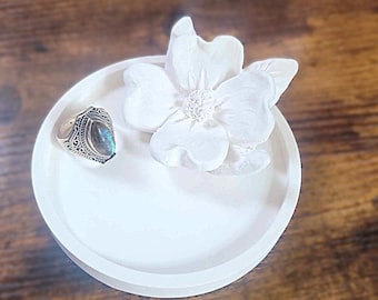 Flower ring dish, gift for Mom, anniversary, engagement gift, wedding ring dish, simple boho home accent, Dogwood flower