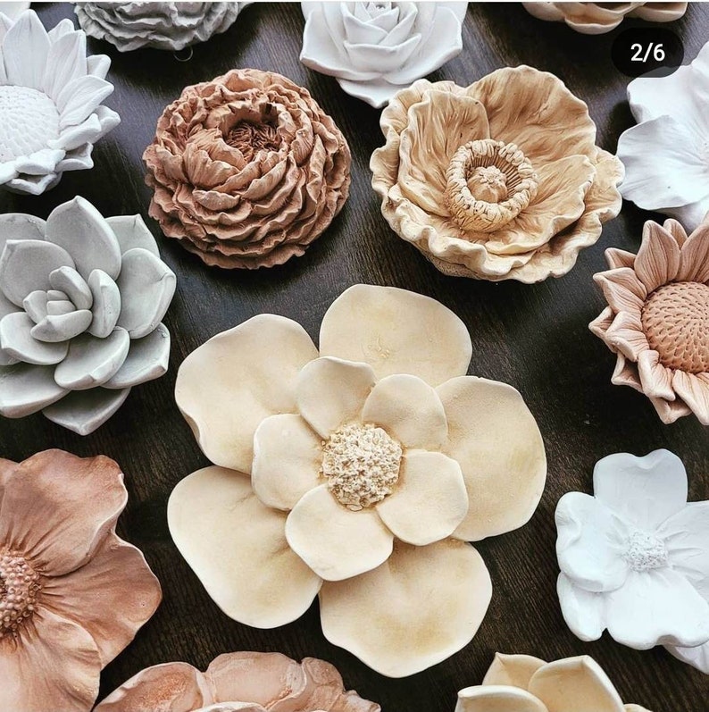 Wall hanging flowers, neutral home decor, floral accents, Gardenia, Magnolia, Roses, Dahlia, Peony, grey white and brown, handmade flowers image 8