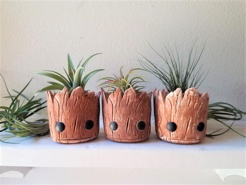 Groot planter gift set, I am Groot, baby Groot, Rocket, desk planter, gift for him, air plant gift set, small planters, Mother's Day image 3