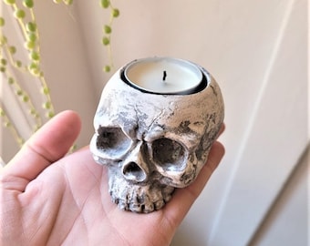 Skull candle holder, tea light holder, cone incense holder, Halloween gift, stocking stuffer, skull ring dish, cranium, Halloween
